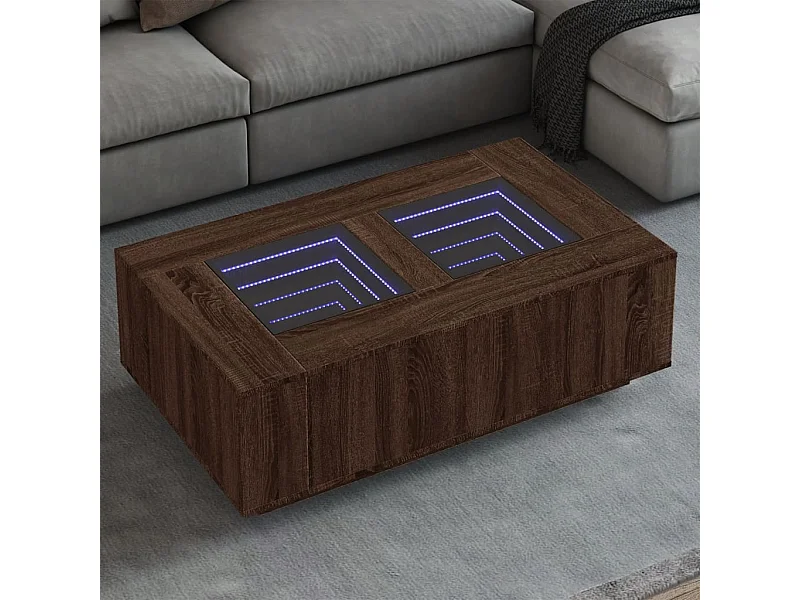 Table basse avec LED infini chêne marron 116x69x40 cm