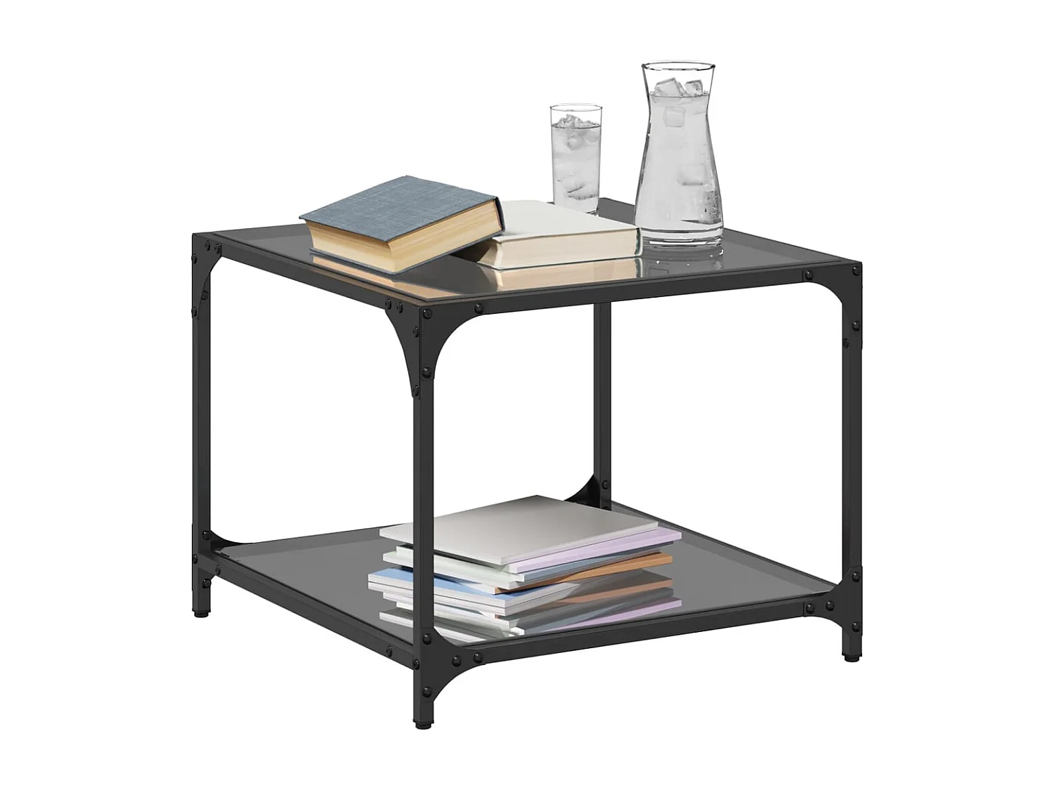 Table basse avec dessus en verre noir 50x50x40 cm acier