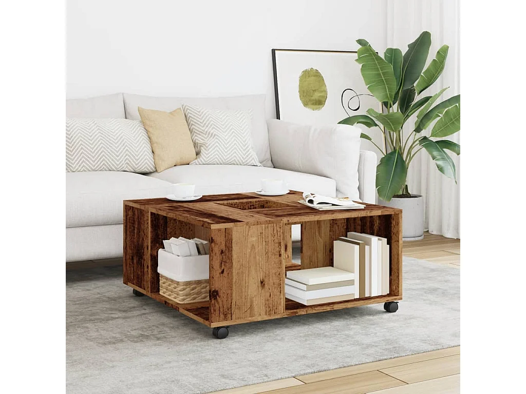 Mesa de centro madera ingeniería color envejecido 80x80x40 cm