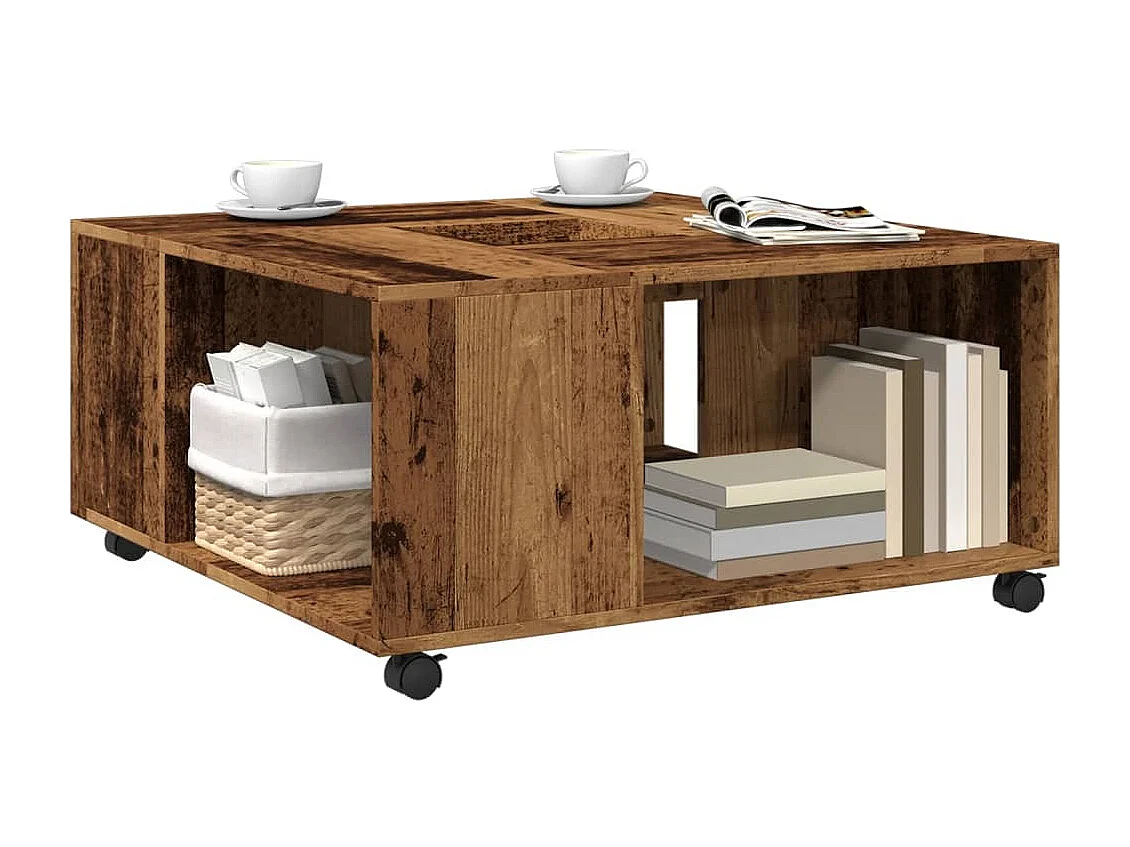 Mesa de centro madera ingeniería color envejecido 80x80x40 cm