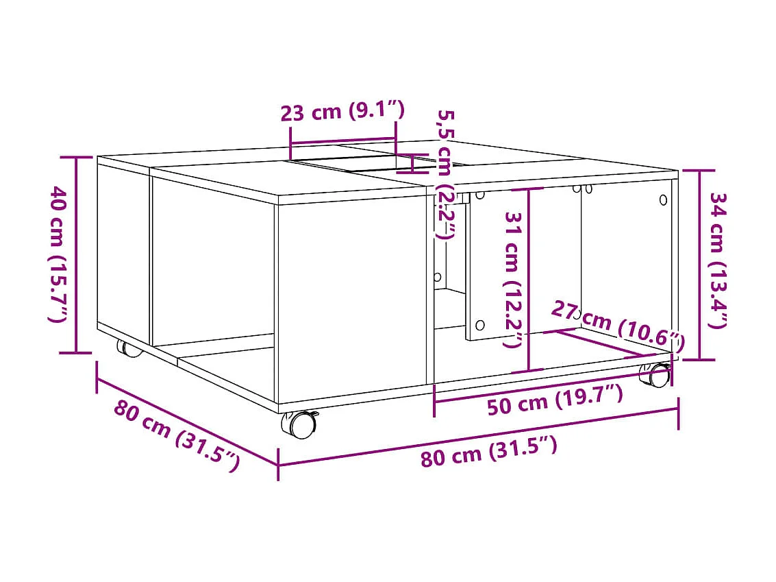 Mesa de centro madera ingeniería color envejecido 80x80x40 cm