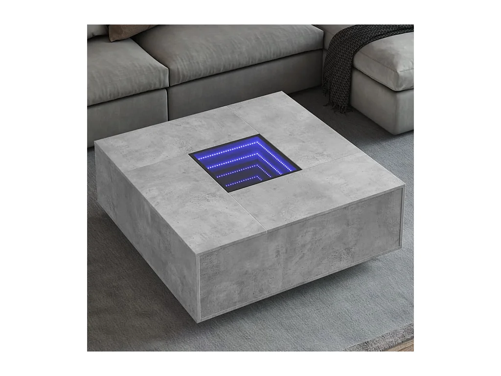 Table basse avec LED infini gris béton 100x100x40 cm