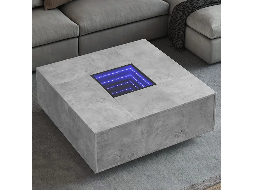 Mesa de centro con Infinity LED gris hormigón 100x100x40 cm