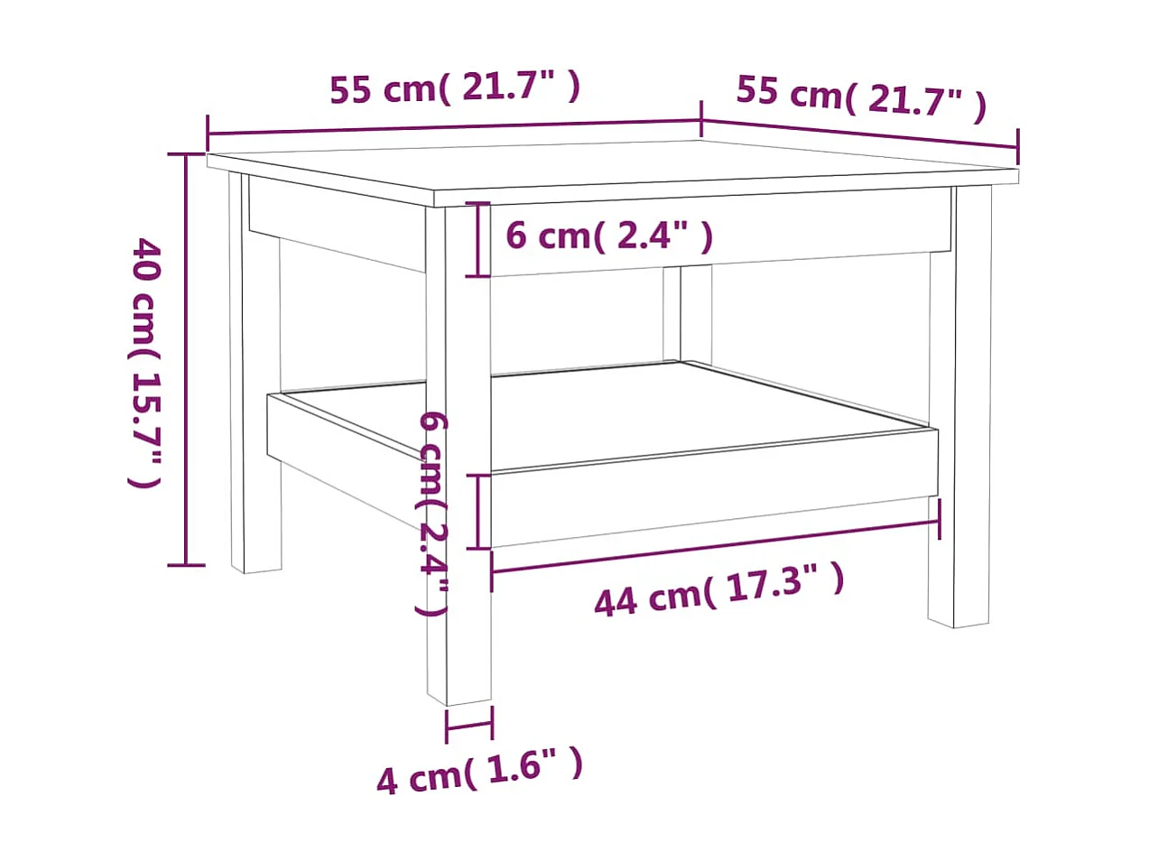 Table basse Blanc 55x55x40 cm Bois massif de pin