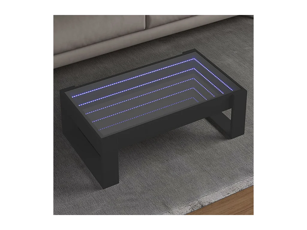 Mesa de centro luzes LED Infinity 90x53x30 cm preto