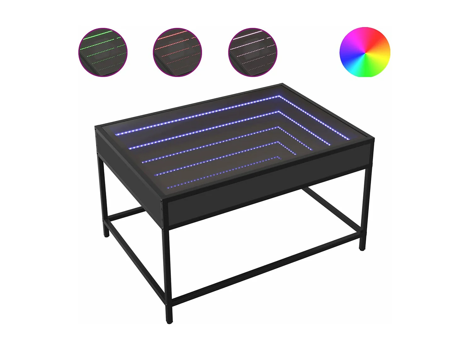 Table basse avec LED infini noir 70x50x41 cm