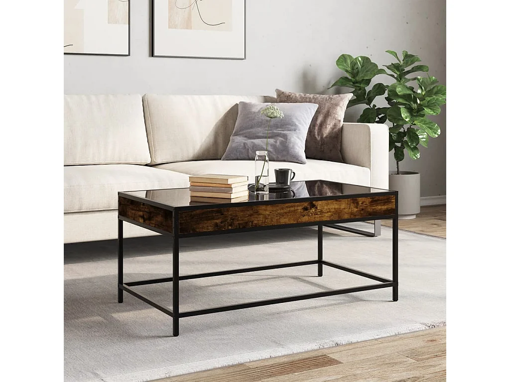 Mesa de centro luzes LED Infinity 90x50x41 cm carvalho fumado