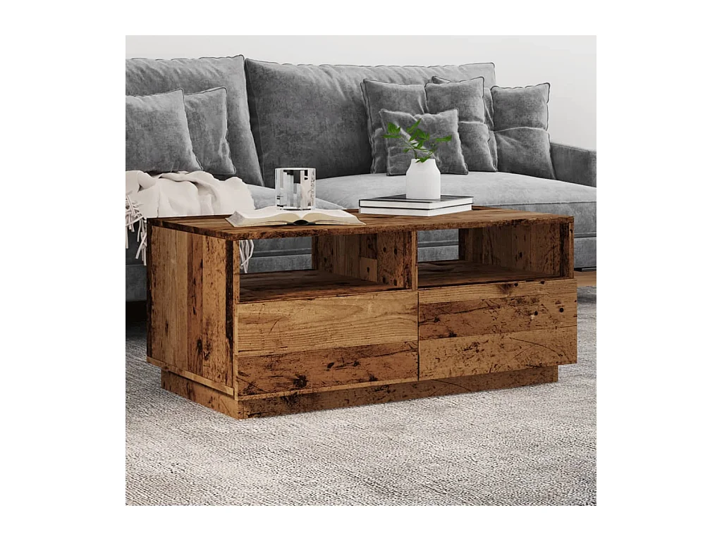 Table basse avec lumières LED vieux bois 90x49x40 cm