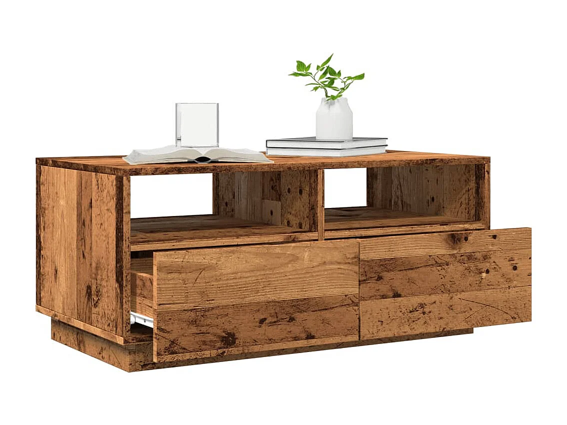 Table basse avec lumières LED vieux bois 90x49x40 cm