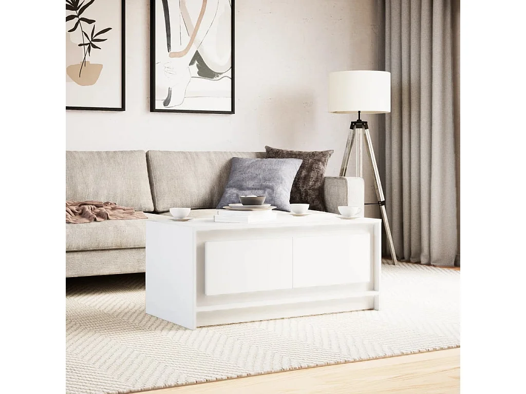 Mesa de centro con luces LED madera ingeniería blanca