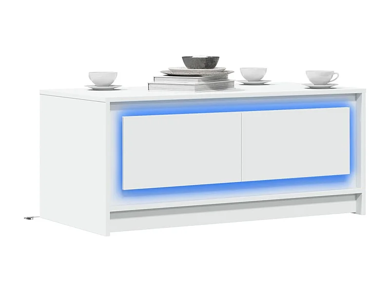 Table basse avec lumières LED blanc bois d'ingénierie