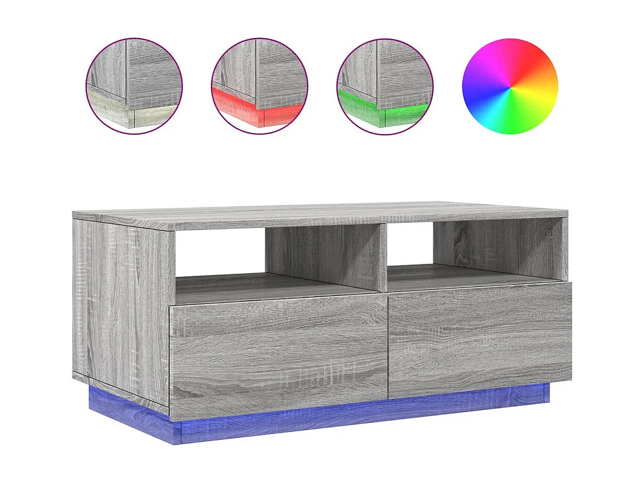 Table basse avec lumières LED sonoma gris 90x49x40 cm