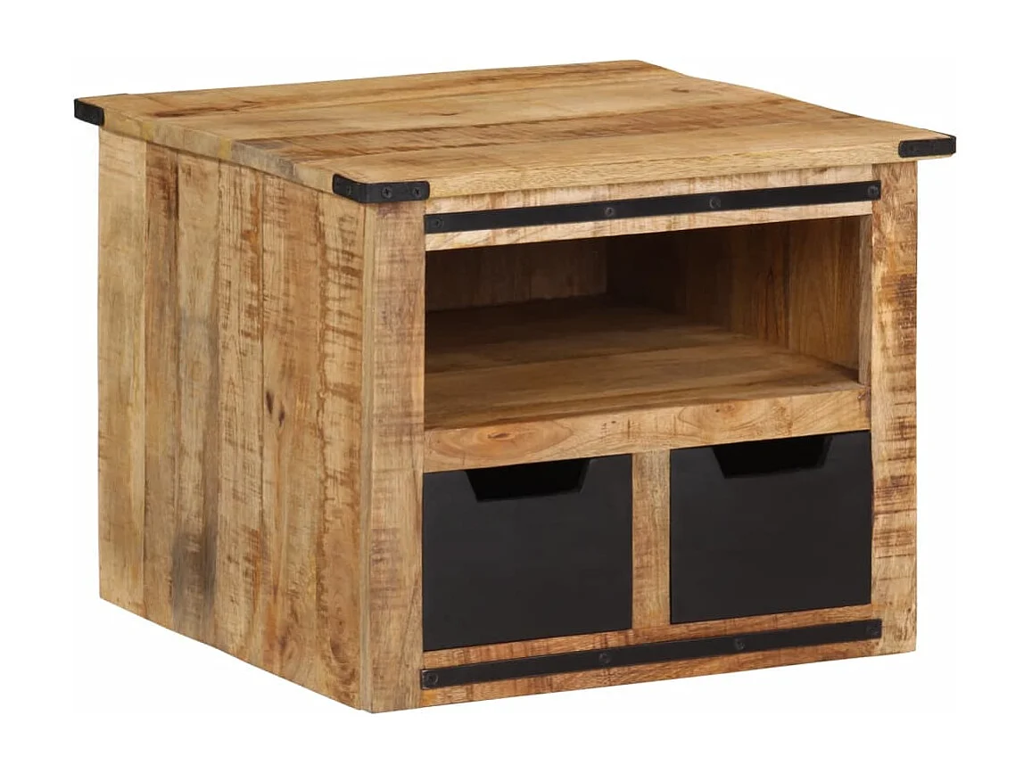 Table basse avec tiroirs 50x50x40 cm bois de manguier massif