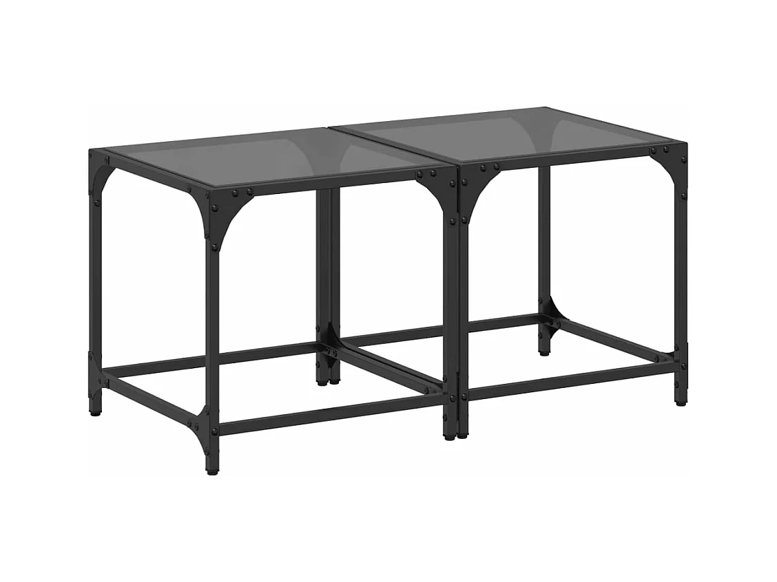 Tables basses avec dessus en verre noir 2 pièces 40x40x40 cm acier