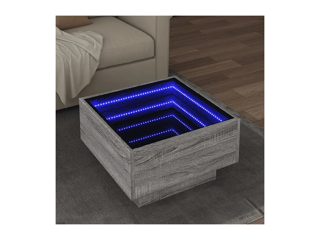 Mesa de centro y LED madera ingeniería gris Sonoma 50x50x30 cm