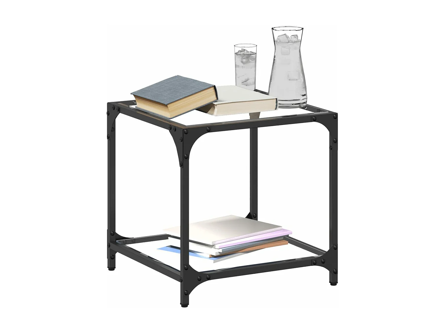 Table basse avec dessus en verre transparent 40x40x40 cm acier