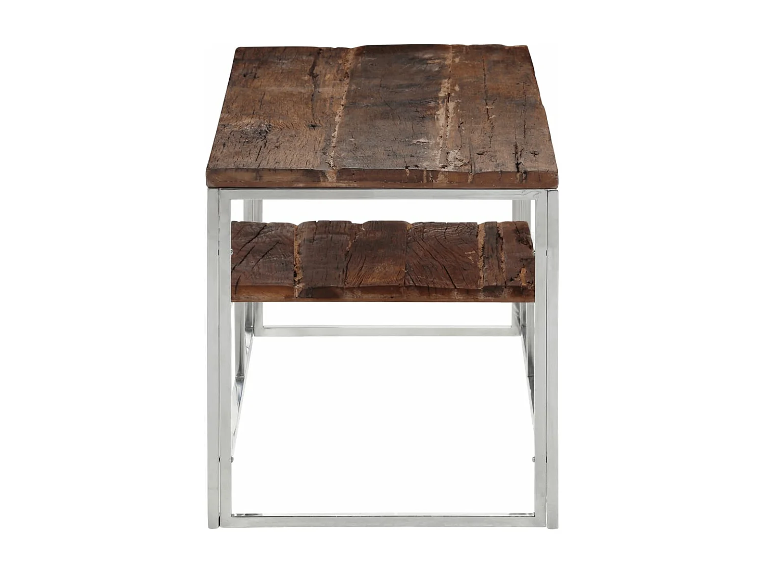 Table basse argenté acier inoxydable et bois de mélèze massif