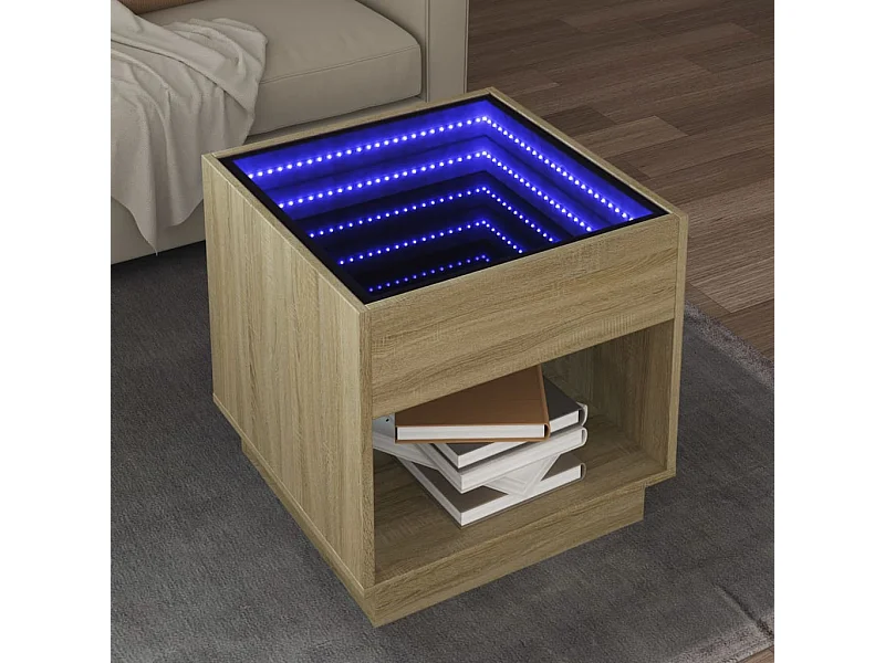 Table basse avec LED infini chêne sonoma 50x50x50 cm