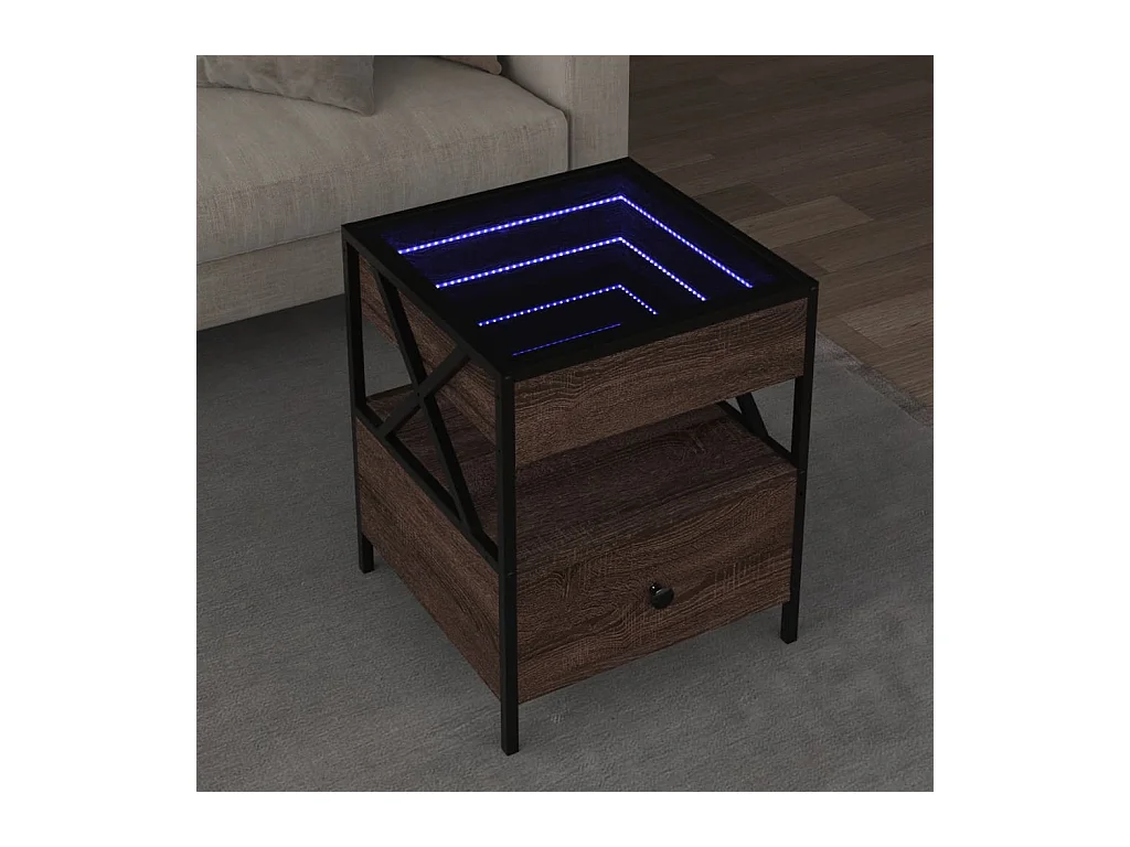 Table basse avec LED Infinity chêne marron 40x40x51 cm