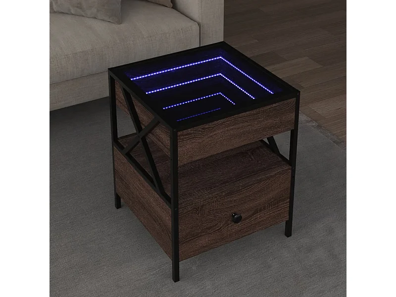 Mesa de centro con Infinity LED marrón roble 40x40x51 cm