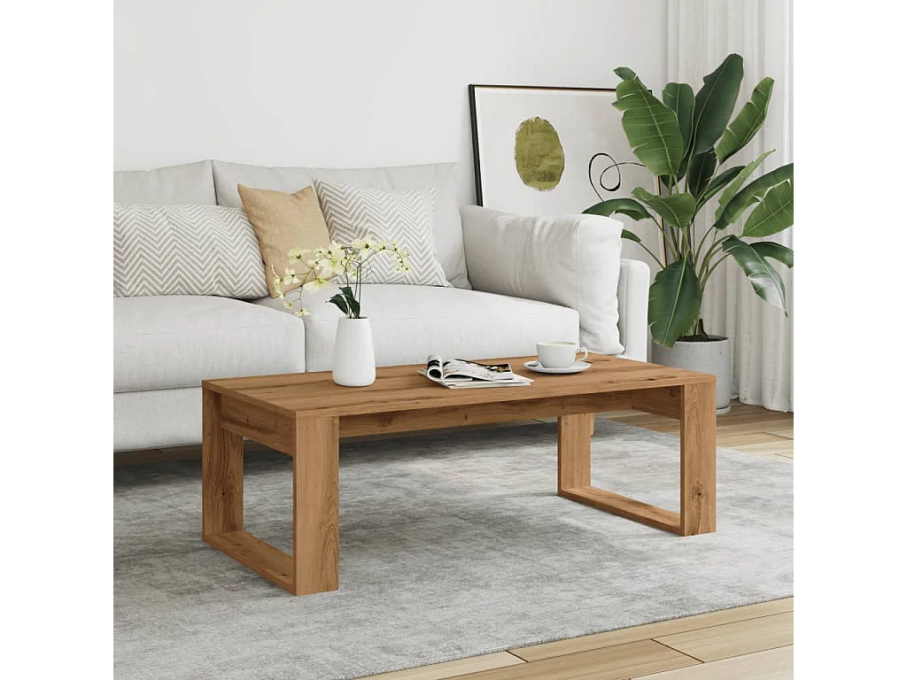 Table basse chêne artisanal 102x50x35 cm bois d'ingénierie