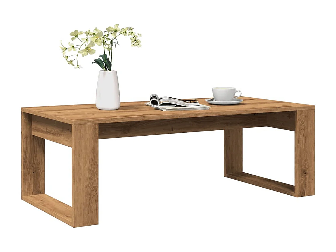 Table basse chêne artisanal 102x50x35 cm bois d'ingénierie
