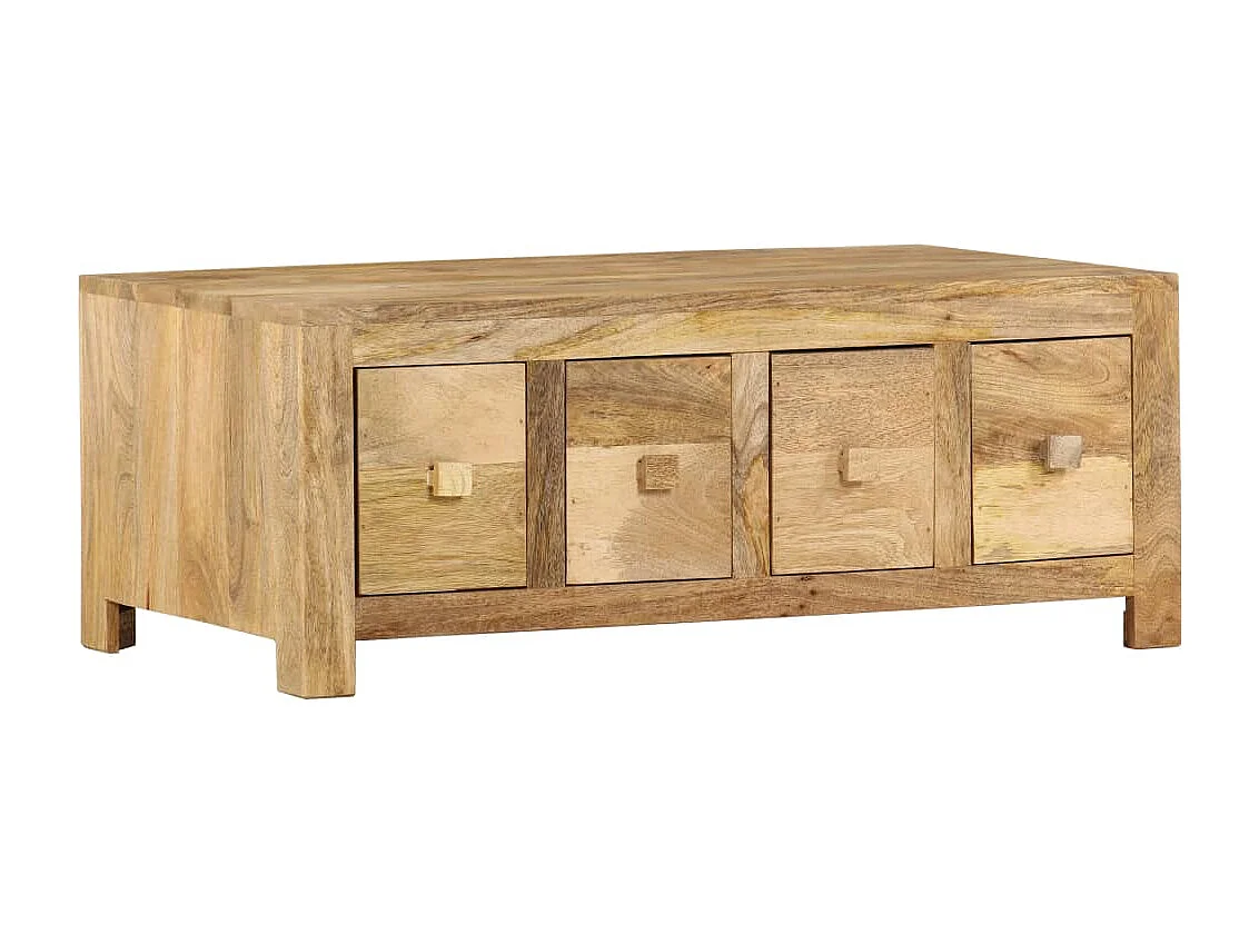 Mesa de centro con 4 cajones madera maciza de mango 90x50x35 cm