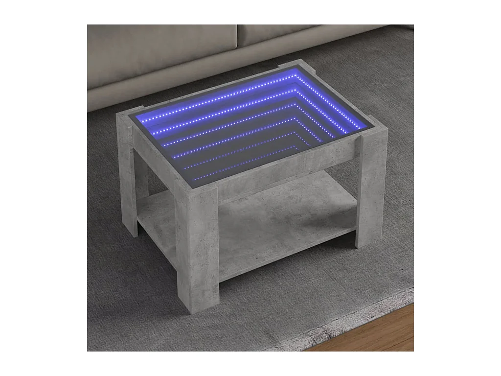 Table basse avec LED gris béton 73x53x45 cm bois d'ingénierie