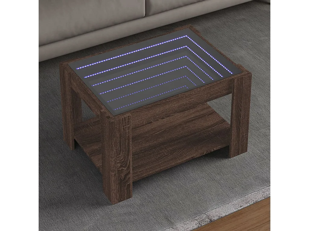 Table basse avec LED chêne marron 73x53x45 cm bois d'ingénierie