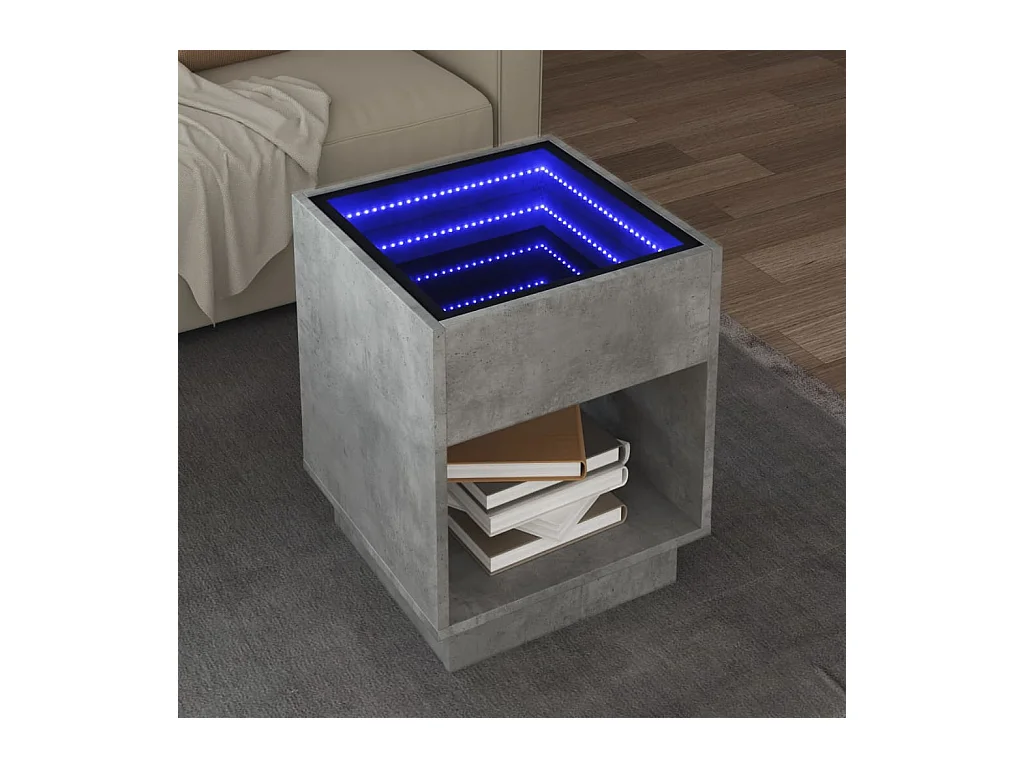 Mesa de centro luzes LED Infinity 40x40x50 cm cinzento cimento