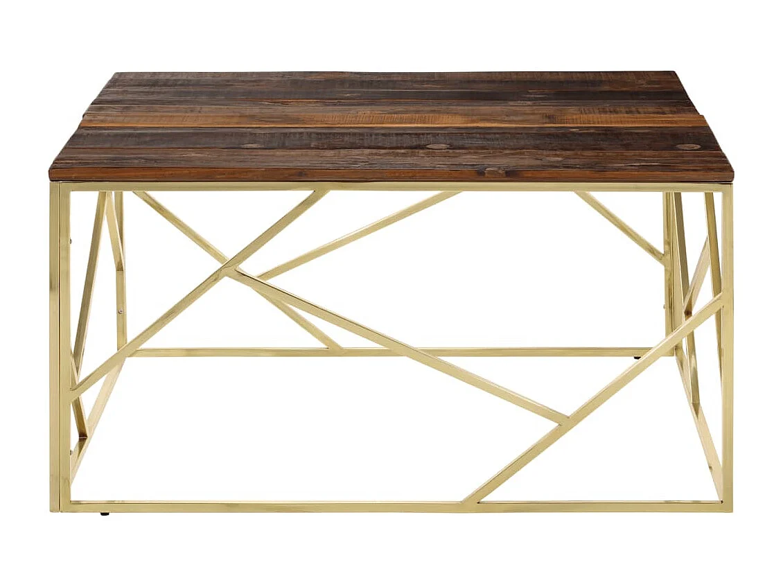 Table basse doré acier inoxydable et bois de mélèze massif