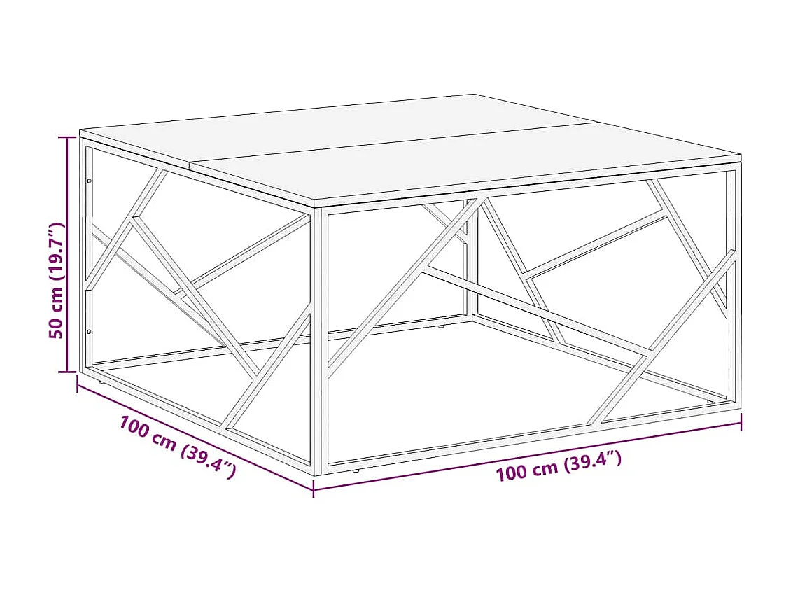 Table basse doré acier inoxydable et bois de mélèze massif