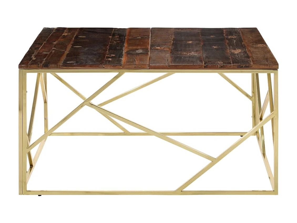 Table basse doré acier inoxydable et bois de mélèze massif
