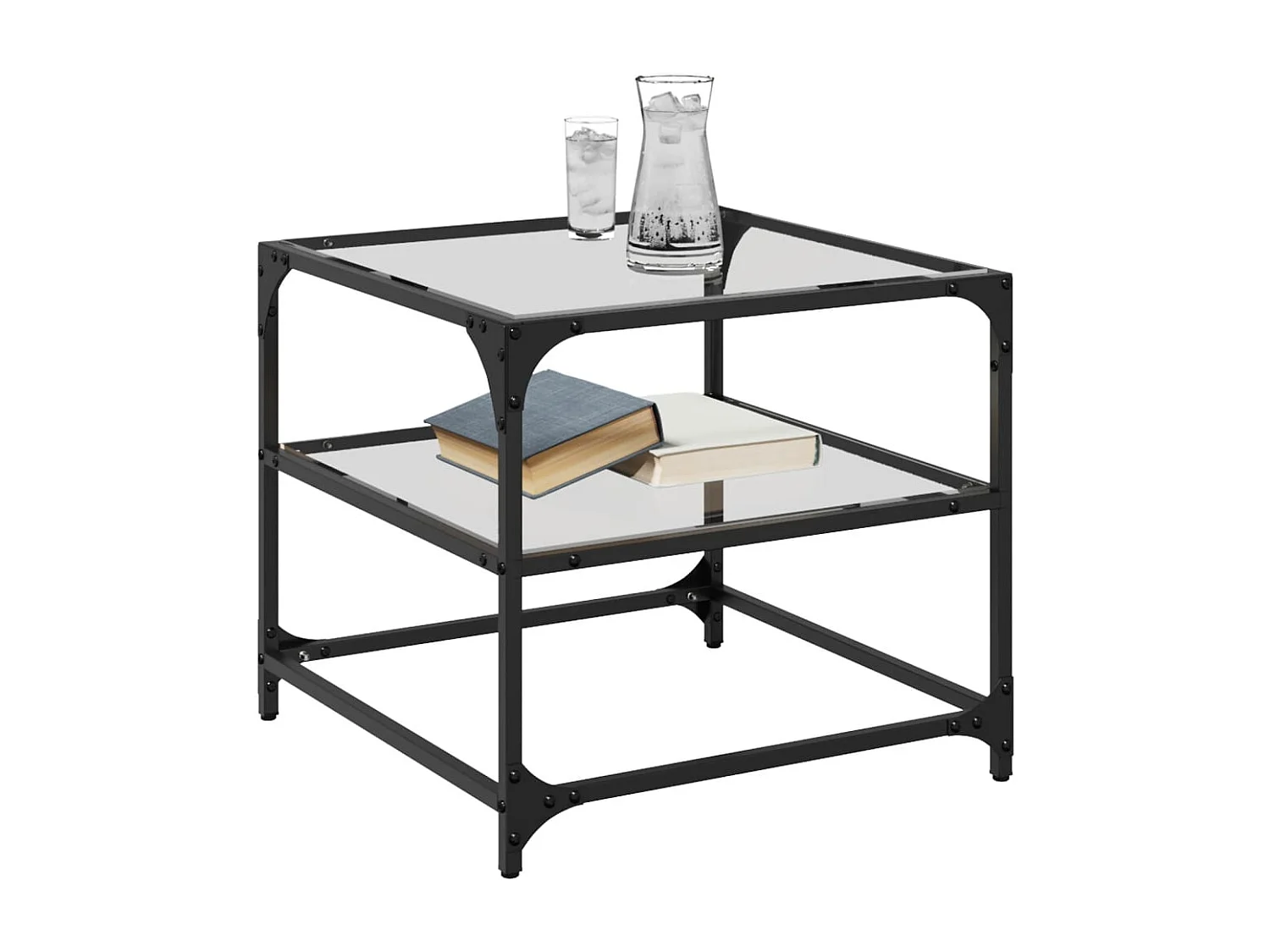 Mesa de centro c/ tampo em vidro transparente 50x50x45 cm aço