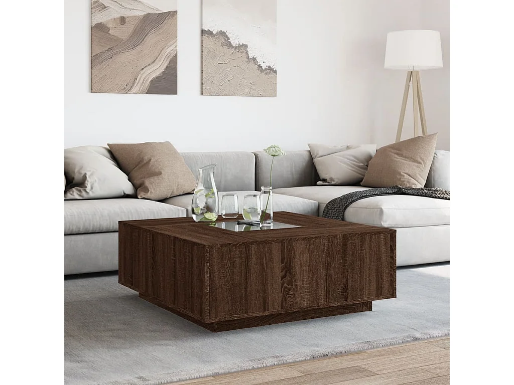 Table basse avec LED infini chêne marron 100x100x40 cm