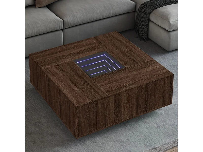 Salontafel met Infinity LED 100x100x40 cm bruin eikenkleurig