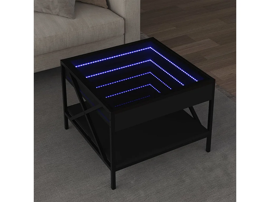 Table basse avec LED infini noir 50x50x38 cm