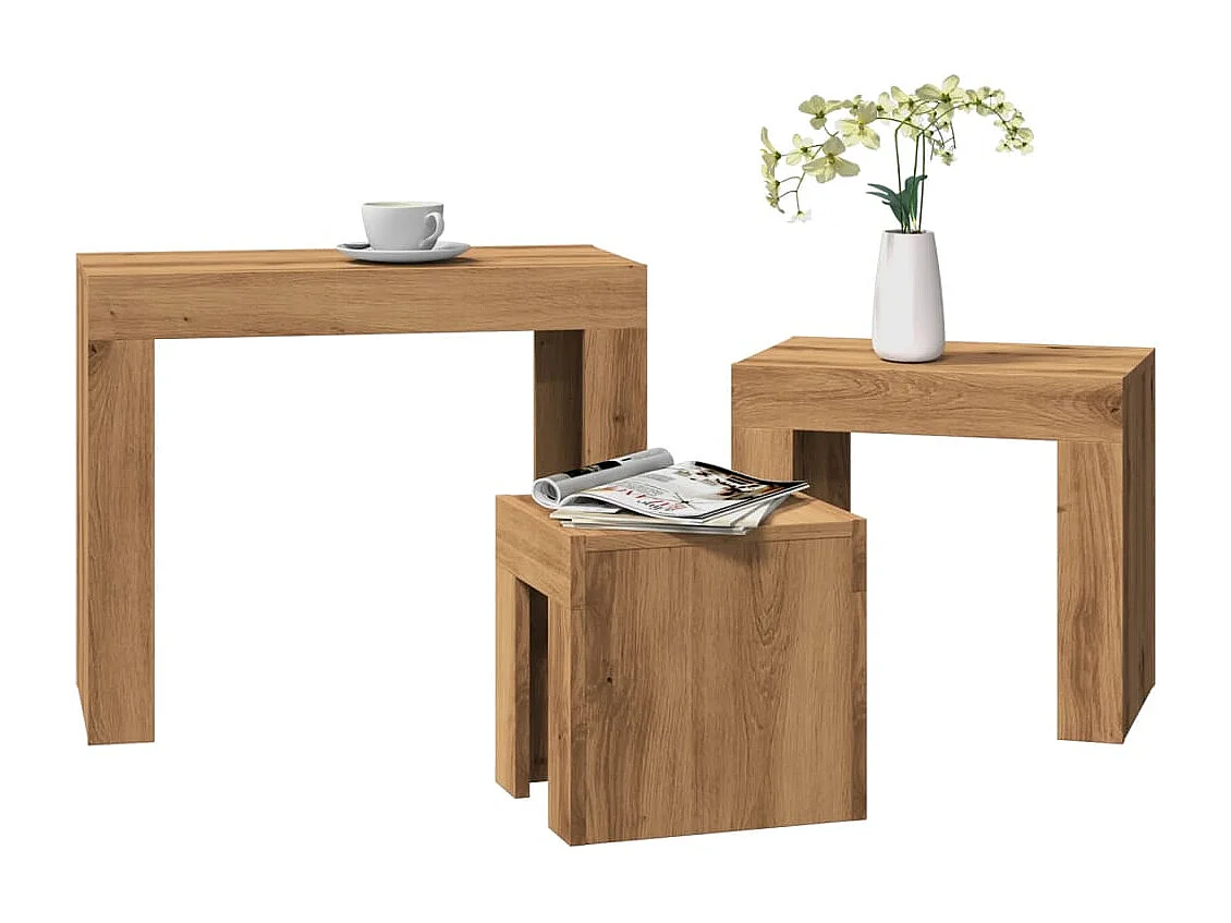 Tables basses gigognes 3 pièces chêne artisanal bois d'ingénierie