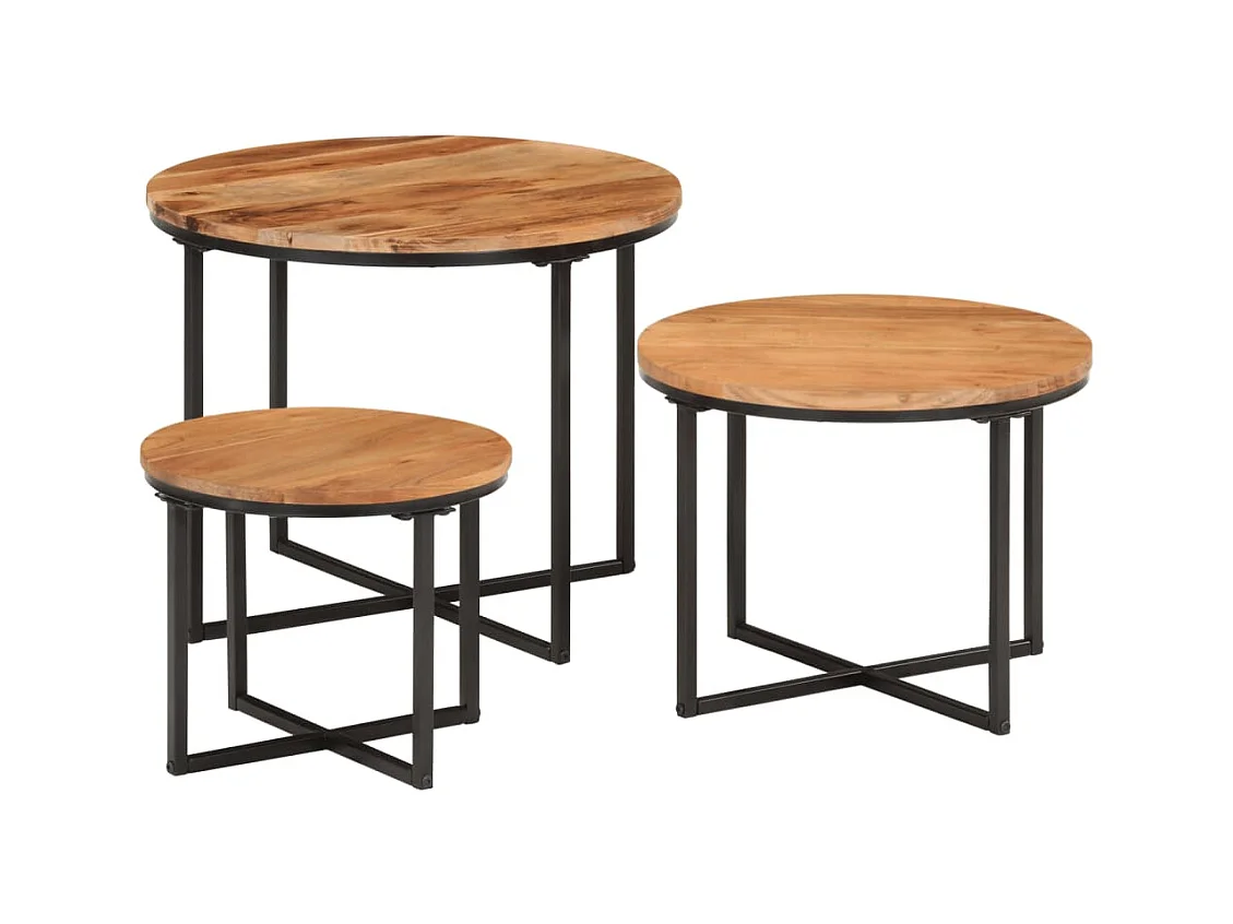 Tables basses gigognes 3 pièces bois massif d'acacia et fer