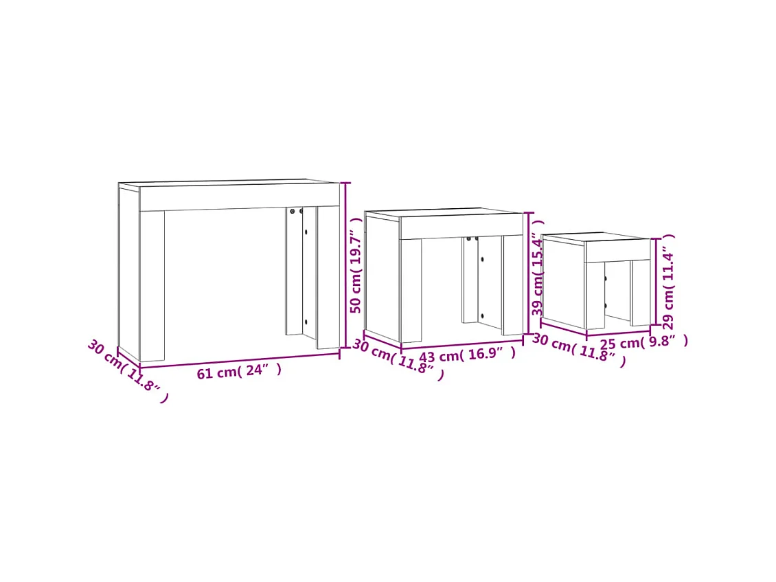 Mesas de centro de encastrar 3peças contraplacado carvalho sonoma