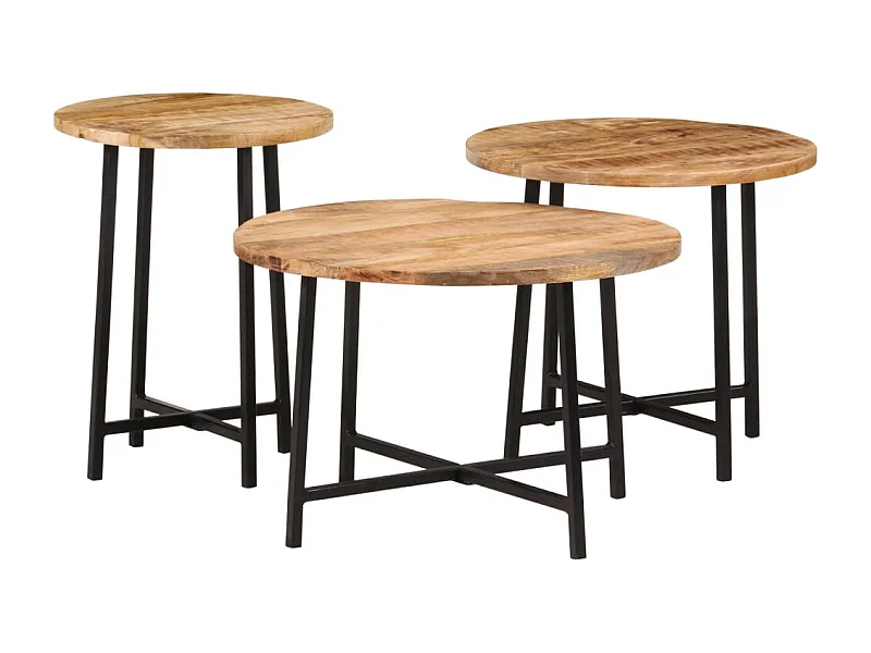 Tables basses gigognes 3 pièces bois massif de manguier et fer