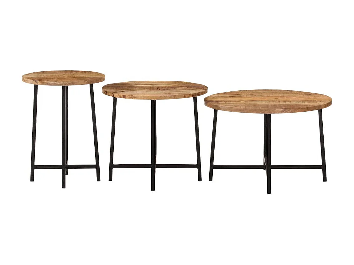 Tables basses gigognes 3 pièces bois massif de manguier et fer