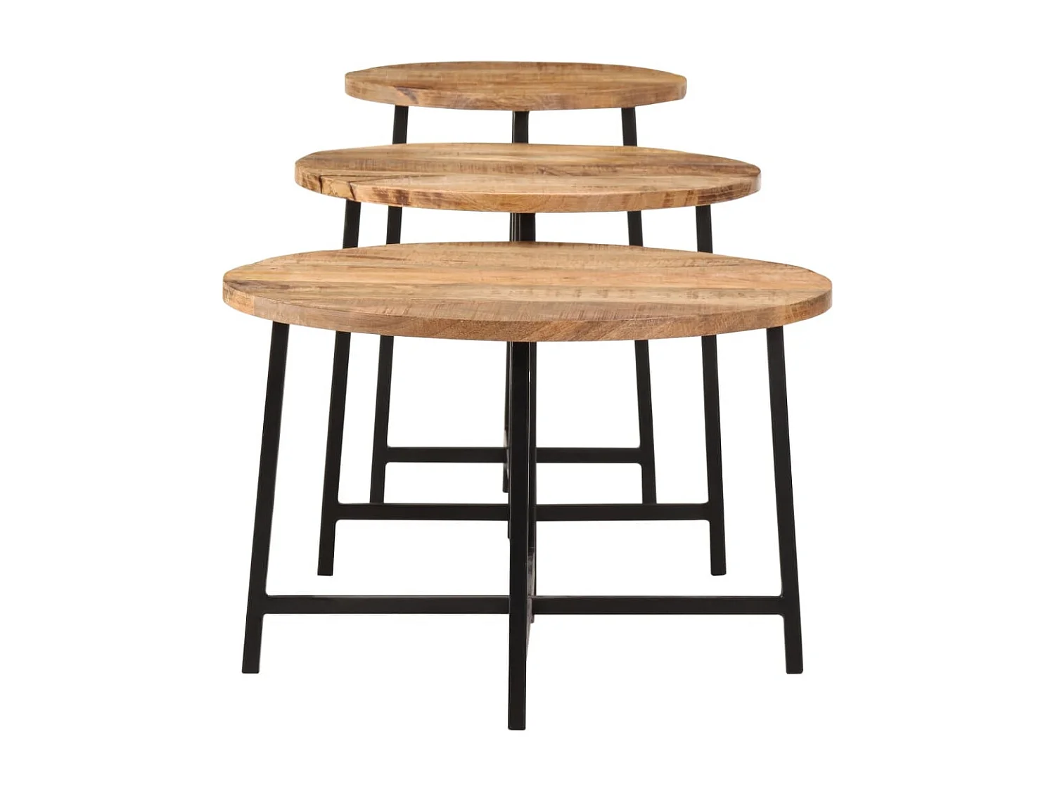 Tables basses gigognes 3 pièces bois massif de manguier et fer