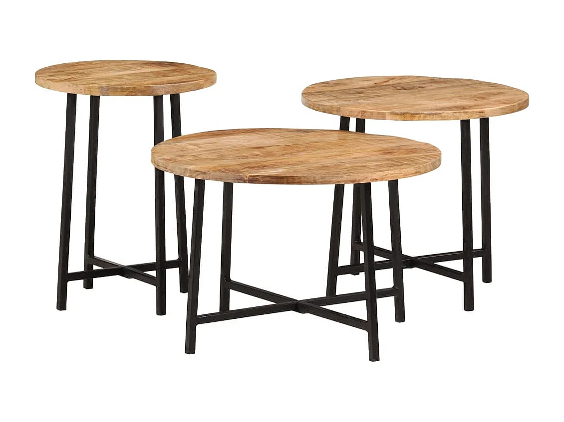 Tables basses gigognes 3 pièces bois massif de manguier et fer