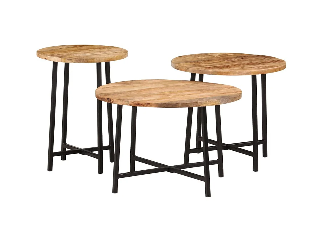 Tables basses gigognes 3 pièces bois massif de manguier et fer