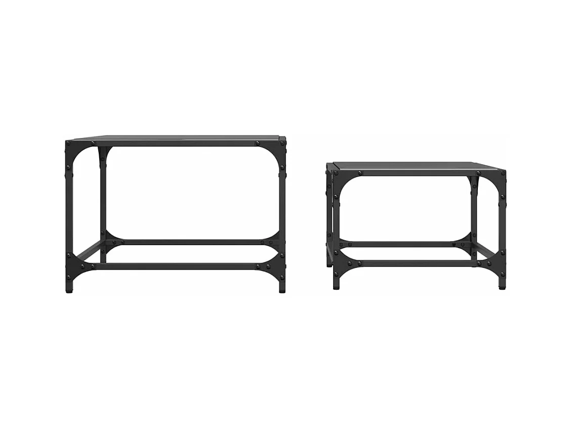 Tables basses gigognes 2 pièces dessus en verre noir acier