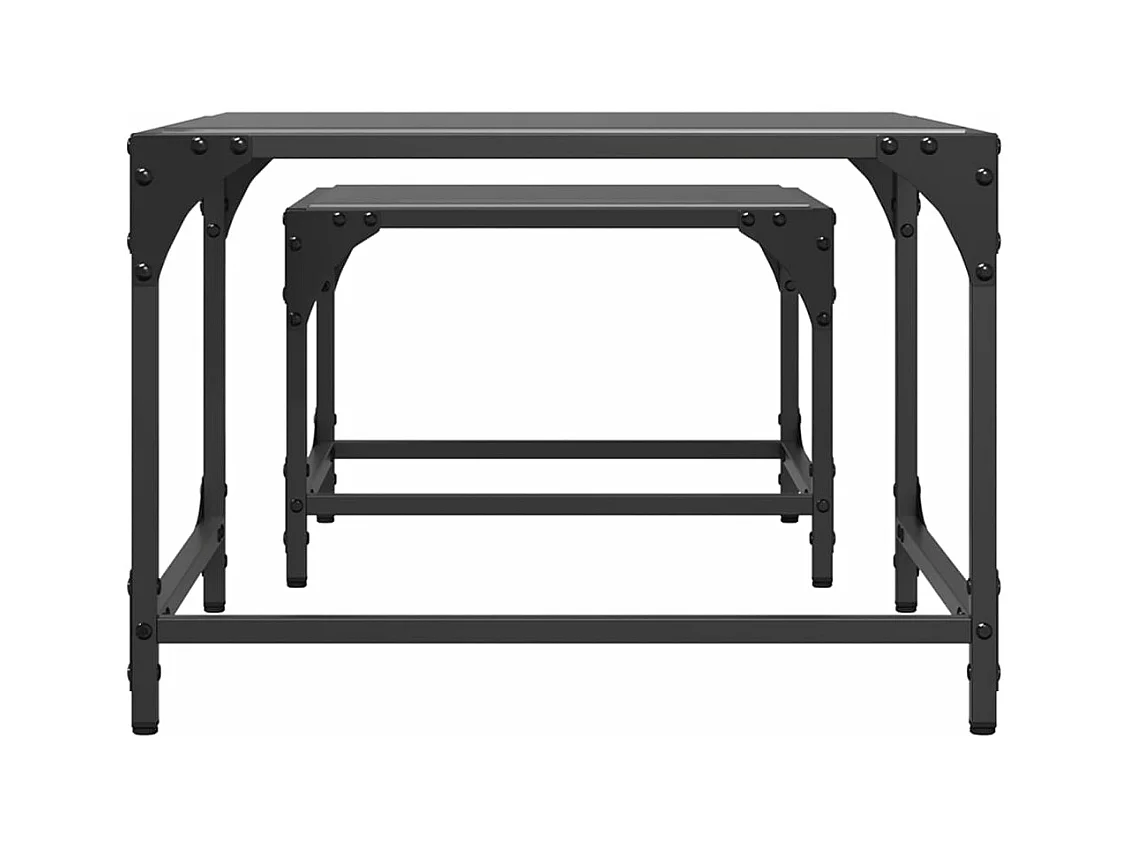 Tables basses gigognes 2 pièces dessus en verre noir acier