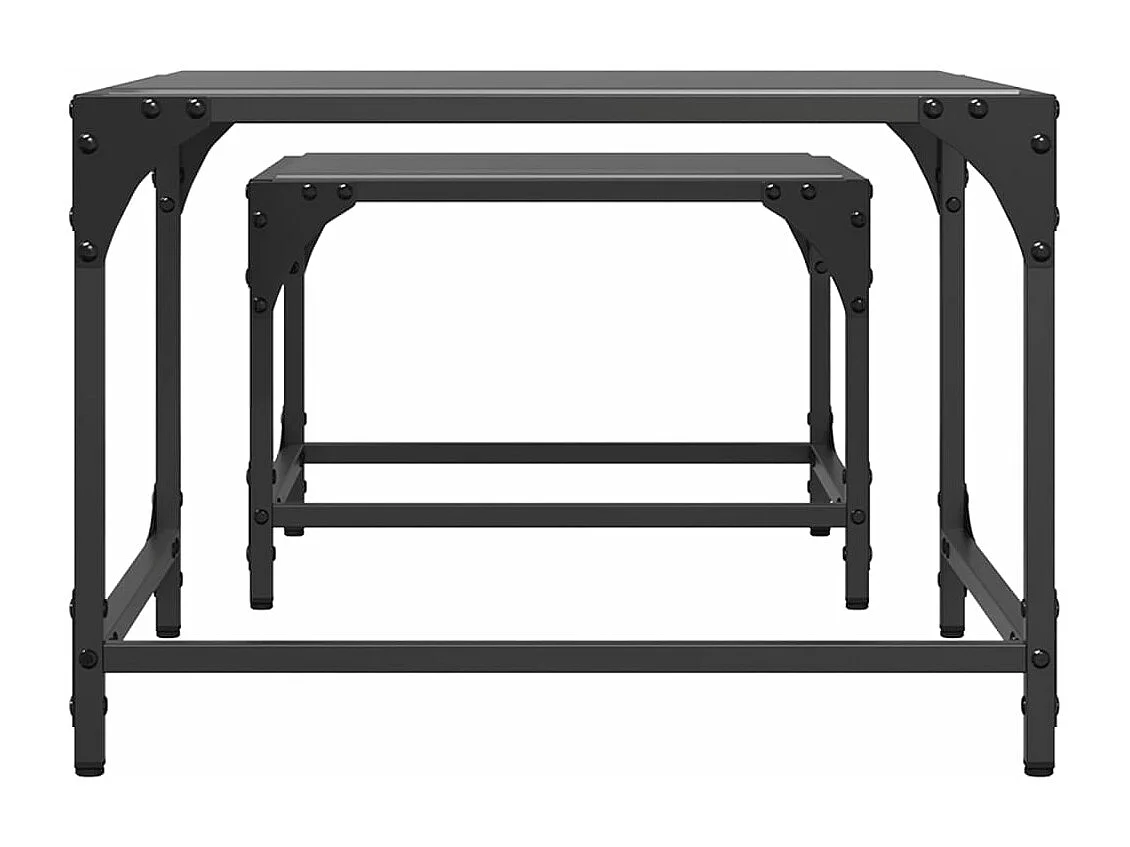 Tables basses gigognes 2 pièces dessus en verre noir acier