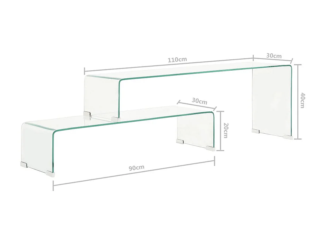 2-delige salontafelset 90x30x20/110x30x40 cm gehard glas