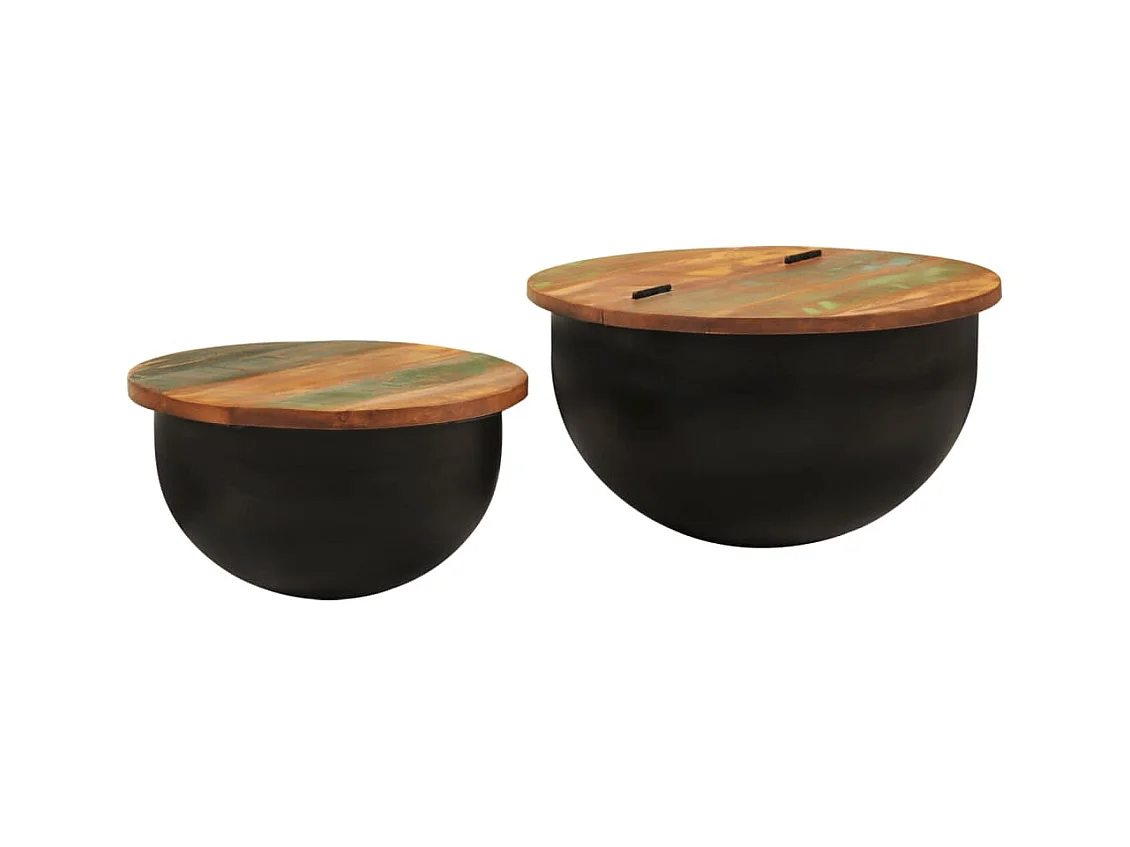 Ensemble de tables basses 2 pièces noir bois récupération massif